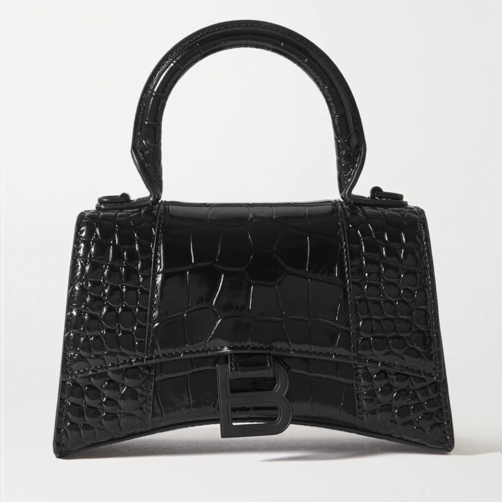 BALENCIAGA Hourglass XS Croc-Effect Leather Bag